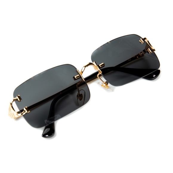 Black Gradient Tint Gold Frame Rimless Sunglasses - Picture 5 of 6